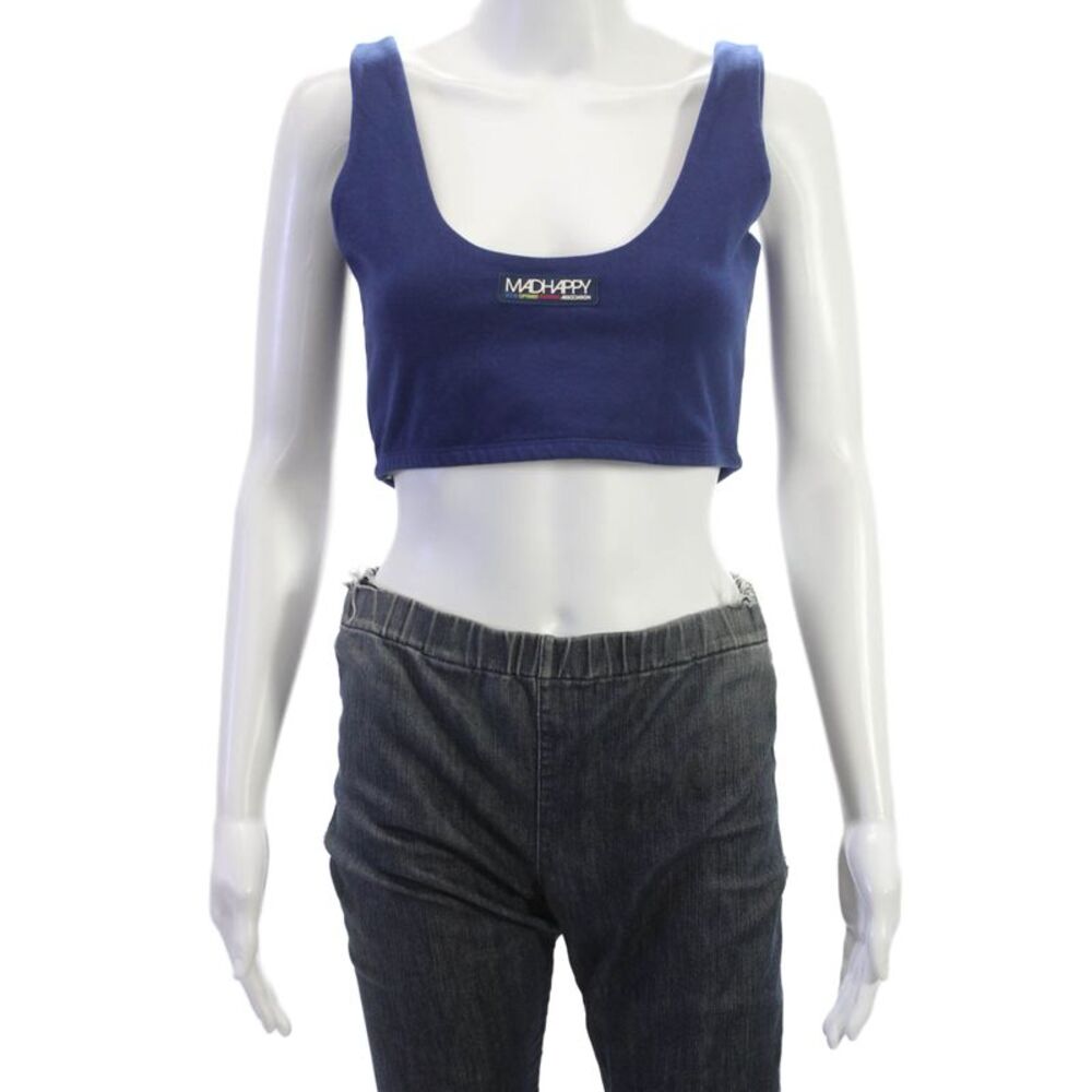 Madhappy Womens Cropped Cotton Scoop Neck Sleeveless Tank Blue Size M